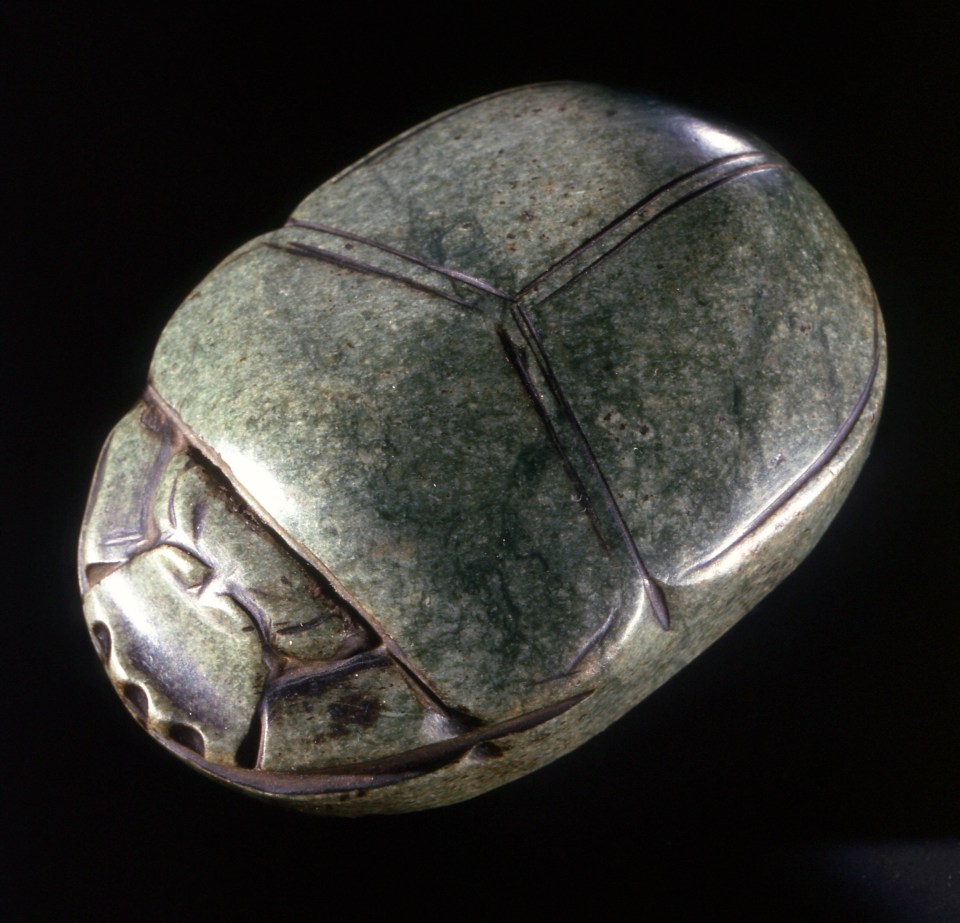  The scarab, a large dung beetle native to Egypt, features in Ancient Egyptian amulets and jewellery