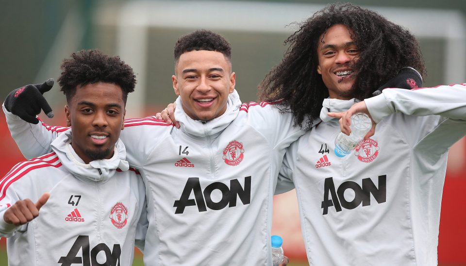  Angel Gomes, Jesse Lingard and Tahith Chong look to be enjoying themselves in training