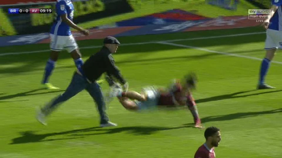  The Aston Villa star was sent sprawling by the mindless thug