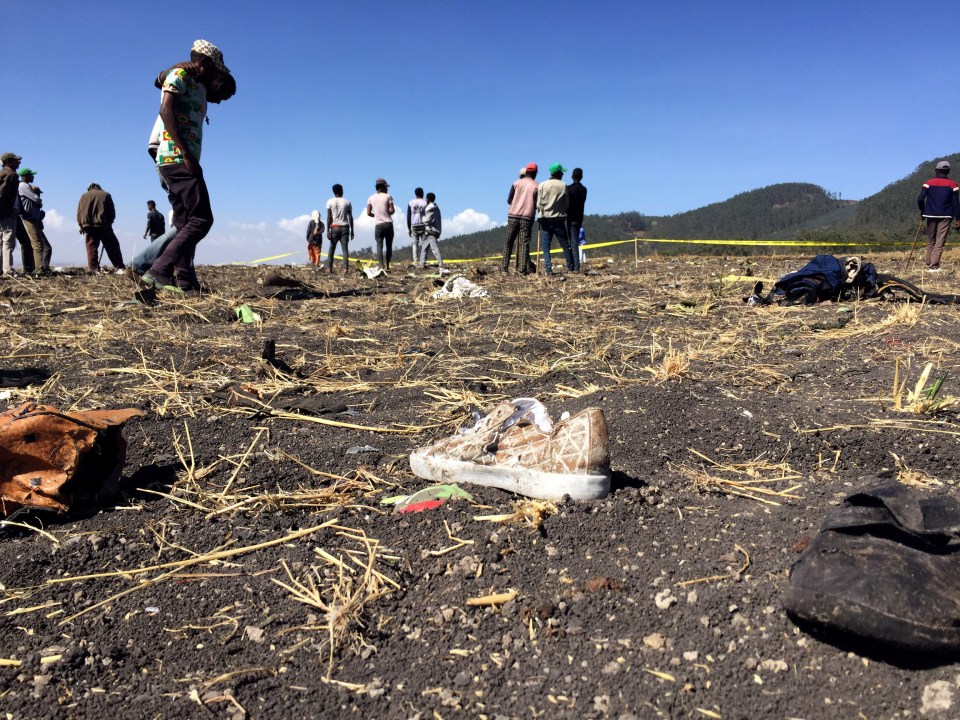 The site of the Ethiopian Airlines crash, which is covered in debris