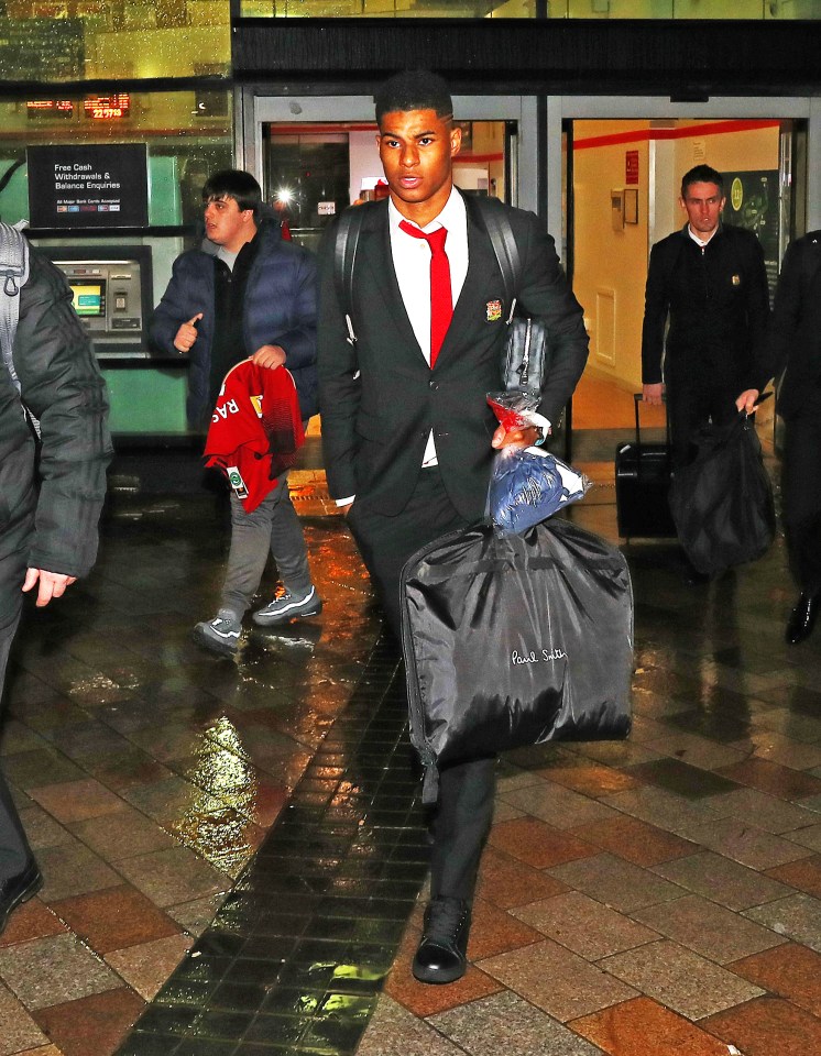  Marcus Rashford struggled to penetrate the hosts' defence and was not too bothered about getting his tie perfect for the journey home