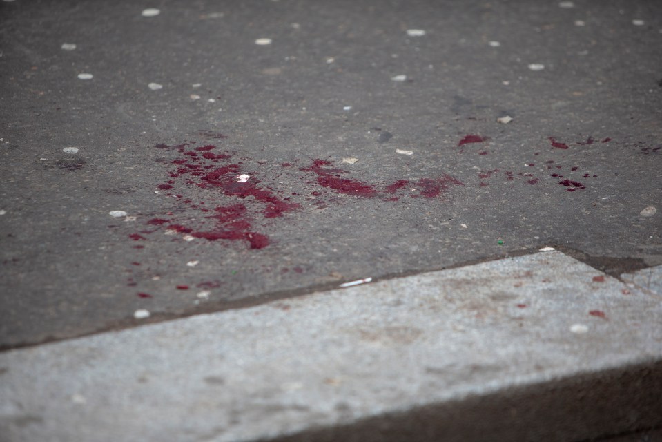  Blood on the pavement after a schoolboy was stabbed near a chip shop in Glasgow