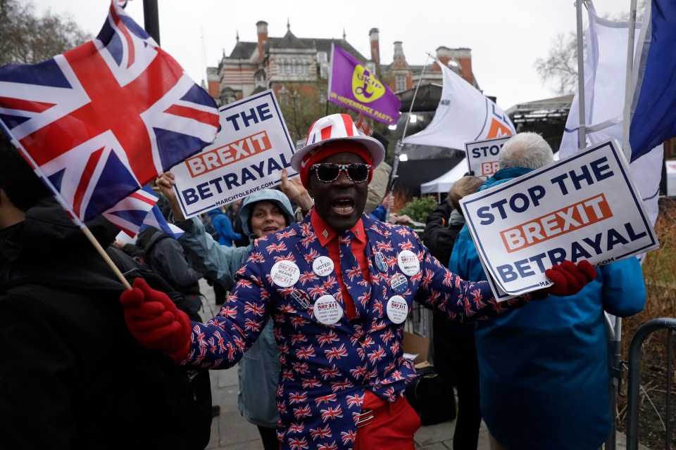  Pro-Brexit protesters outside the Palace of Westminster last night