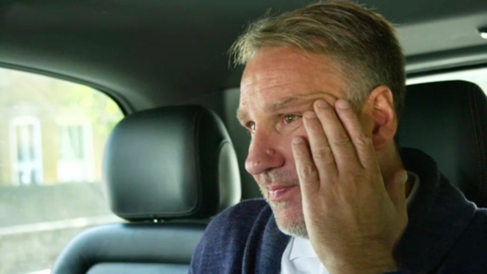  Paul Merson wiped away tears while talking about his gambling addiction in a new ITV documentary called Harry's Heroes