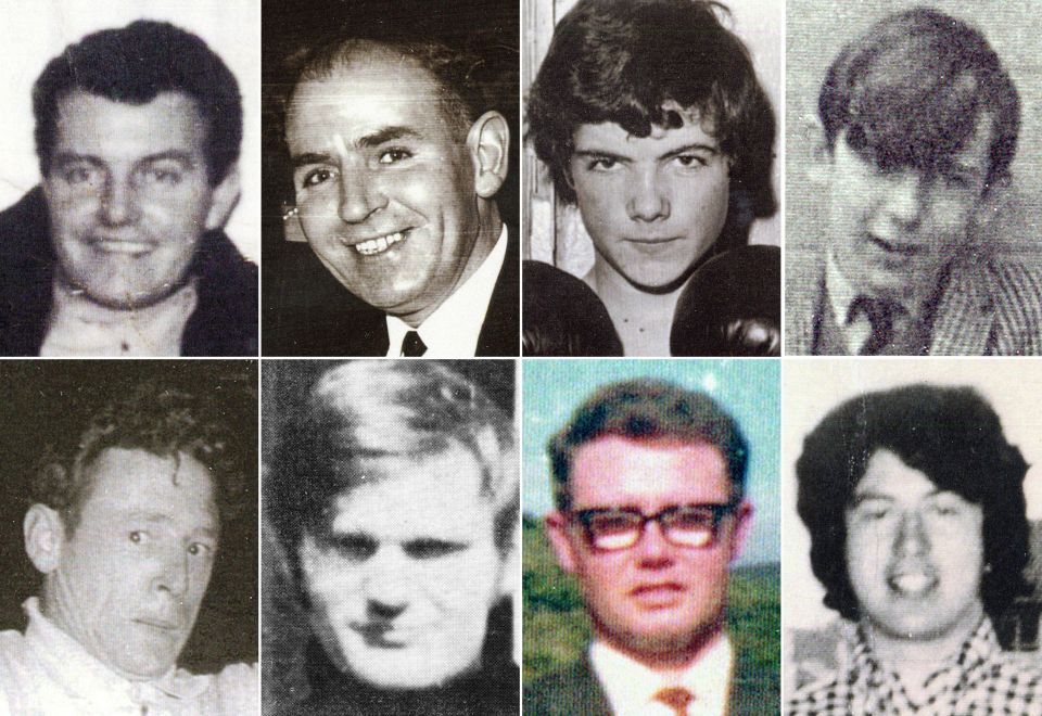  (Top Row L-R) Patrick Doherty, Bernard McGuigan, John "Jackie" Duddy and Gerald Donaghey, (Bottom Row, L-R) Gerard McKinney, Jim Wray, William McKinney and John Young were killed on Bloody Sunday