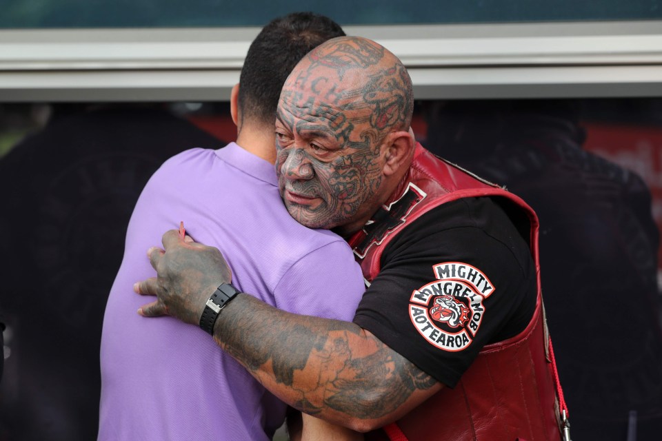 Members of the Mongrel Mob pay their respect at Hagley College for the victims of the mosques attacks