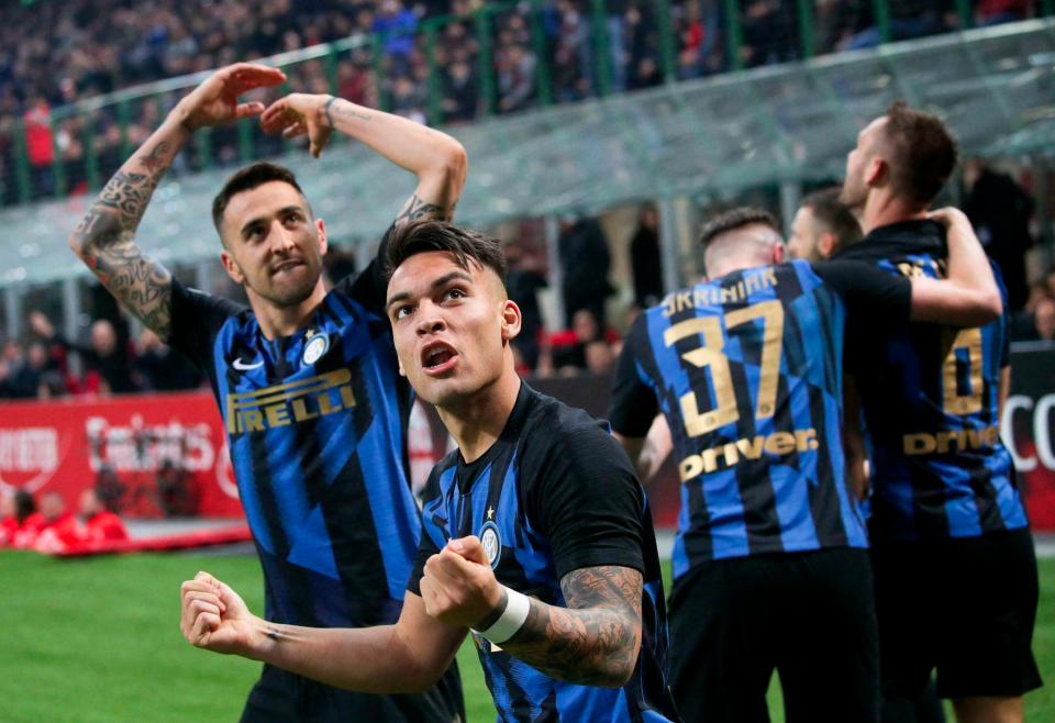  Lautaro Martinez and Co celebrate after their third goal at the San Siro