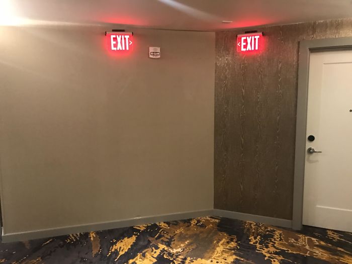  This corridor was prepared for evacuation with two emergency exit signs - but no emergency exit door