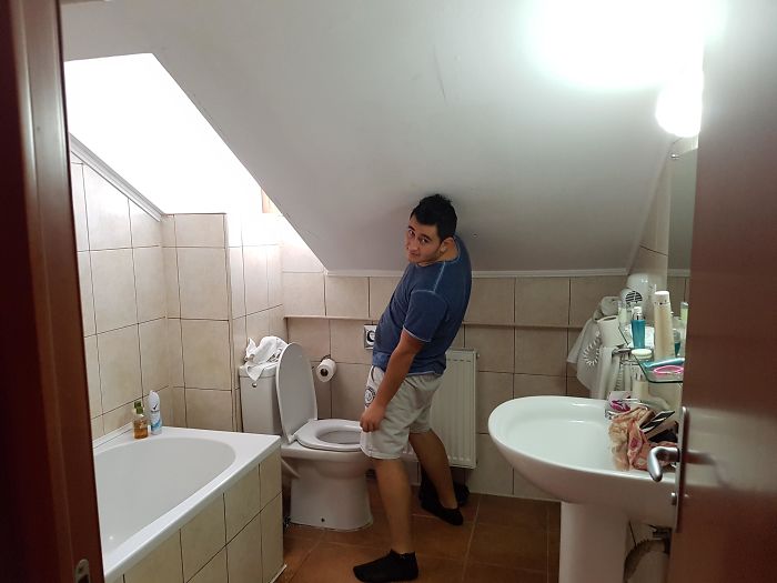  Anyone taller than five foot would struggle to use the bathroom toilet as it's underneath a slanted ceiling