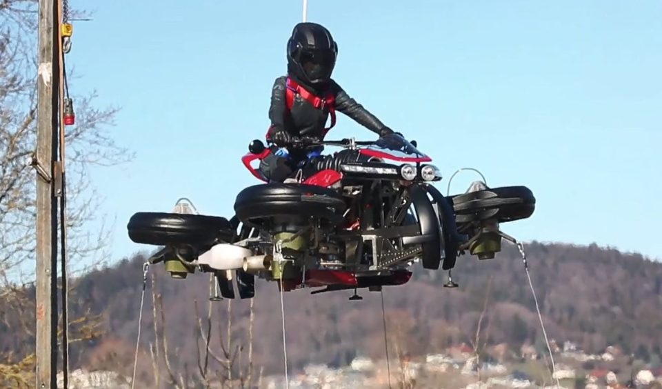  The company tested their flying bike while tethered to a platform