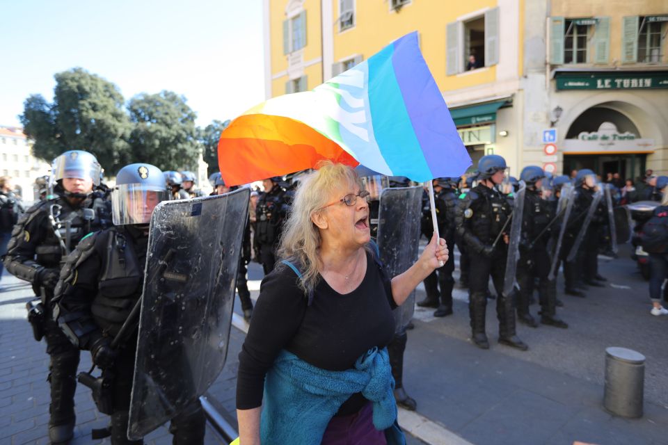  The woman was part of a 100-strong demonstration in Nice today