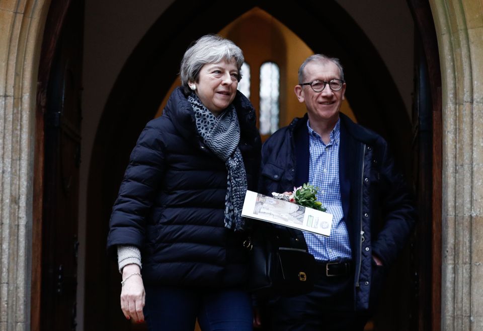  Theresa May leaving church with husband Philip today