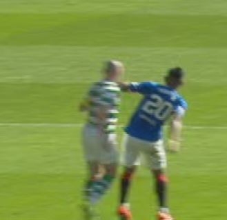  Alfredo Morelos was sent off for the fifth time this season for elbowing Scott Brown