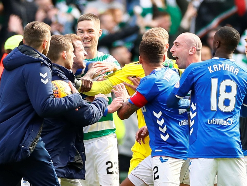  Tempers flared at full-time as Celtic and Rangers players clashed