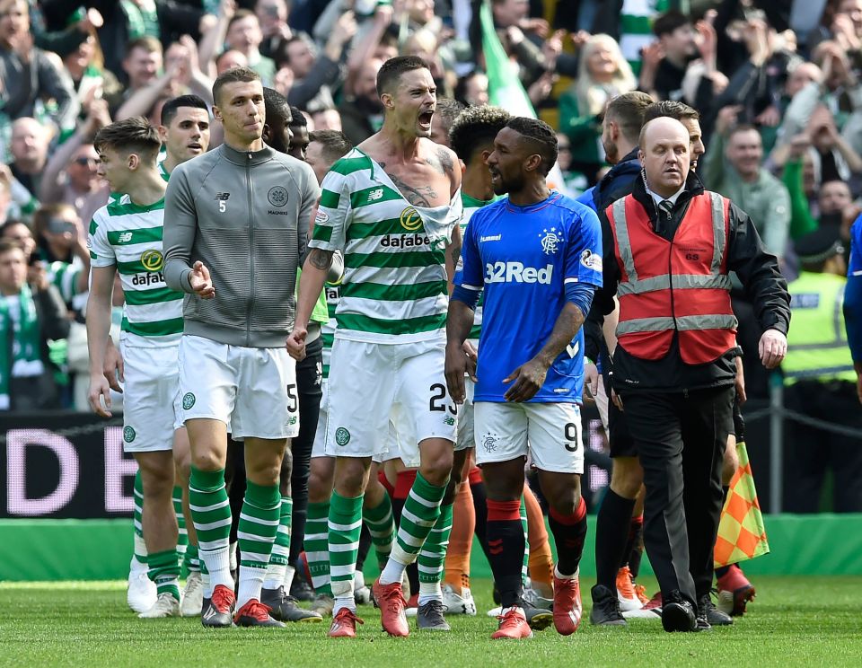  Mikael Lustig had his shirt ripped in the messy aftermath of another pulsating Old Firm Derby