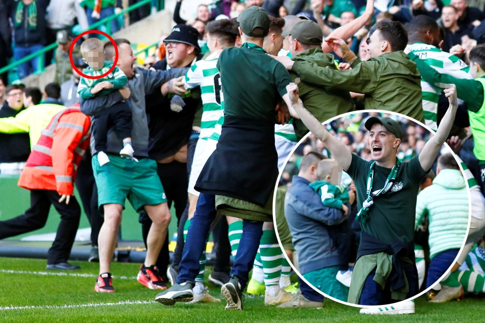  A toddler managed to get himself involved in the wild on-pitch celebrations at Celtic