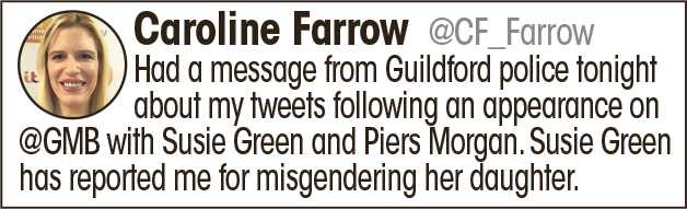  Farrow took to Twitter to express shock at the news from Guildford police