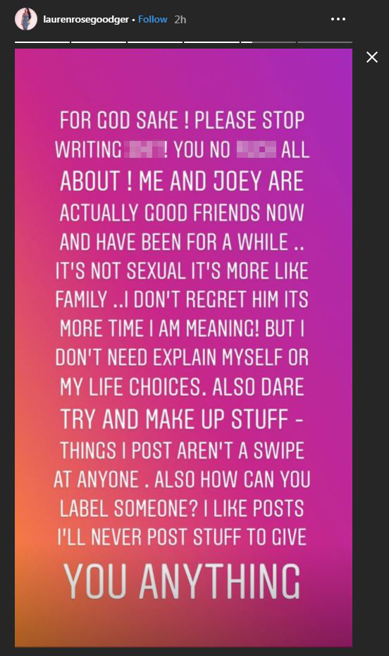  Lauren posted this message on Instagram