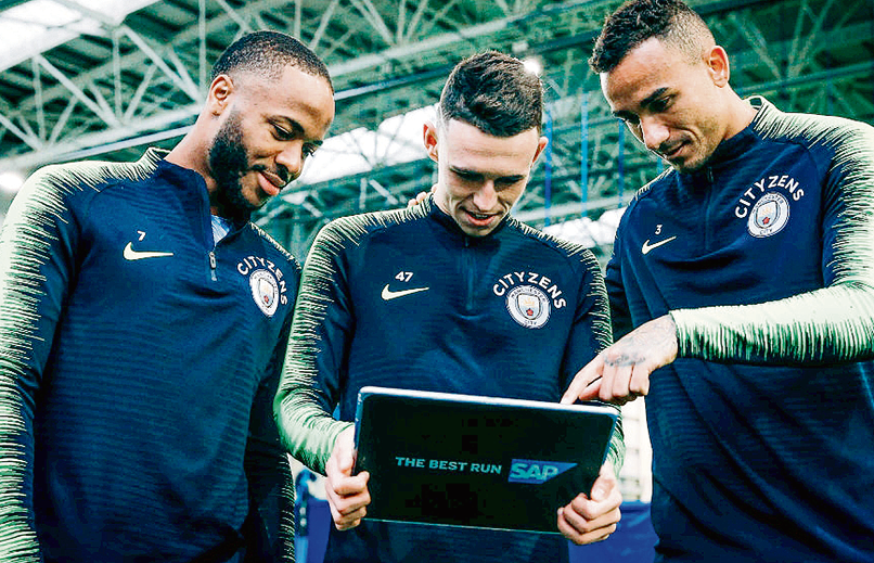  Etihad superstars Raheem Sterling, Phil foden and Danilo use SAP Challenger Insights, which provides real-time info, analytics and instructions