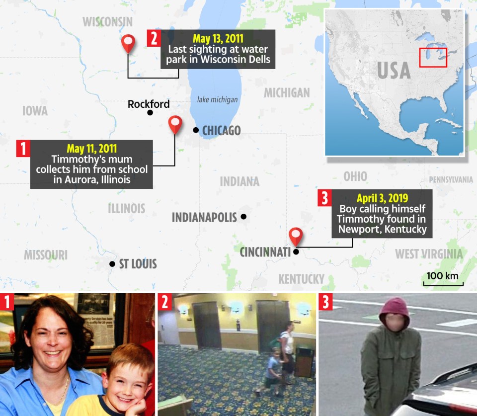 The teenage boy was almost 500 miles from where Timmothy was last seen eight years ago