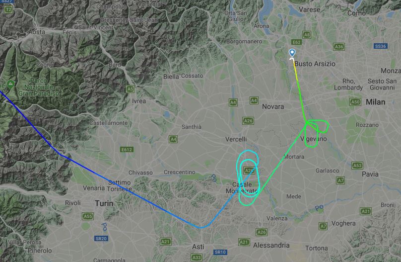  BA flight 572 from Heathrow was forced to circle northern Italy for 20 minutes before being allowed to land