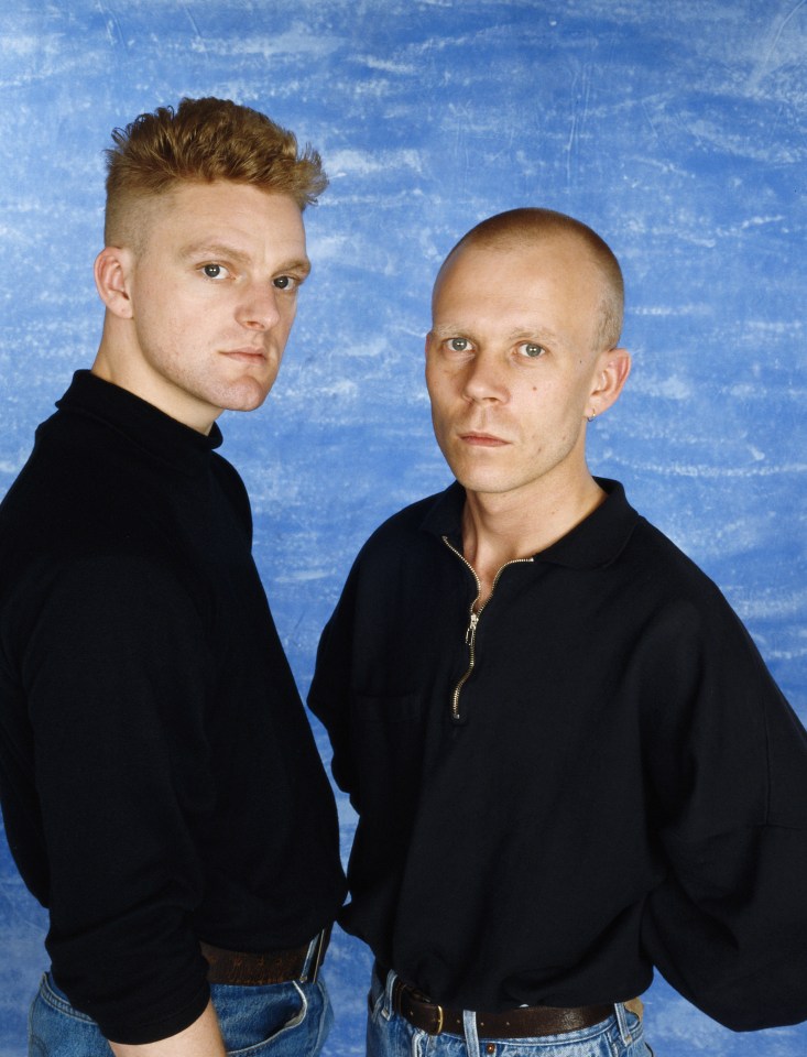 English pop duo Erasure, formed in 1985, consisted of lead singer Andy Bell (left) and keyboardist Vince Clarke (right).