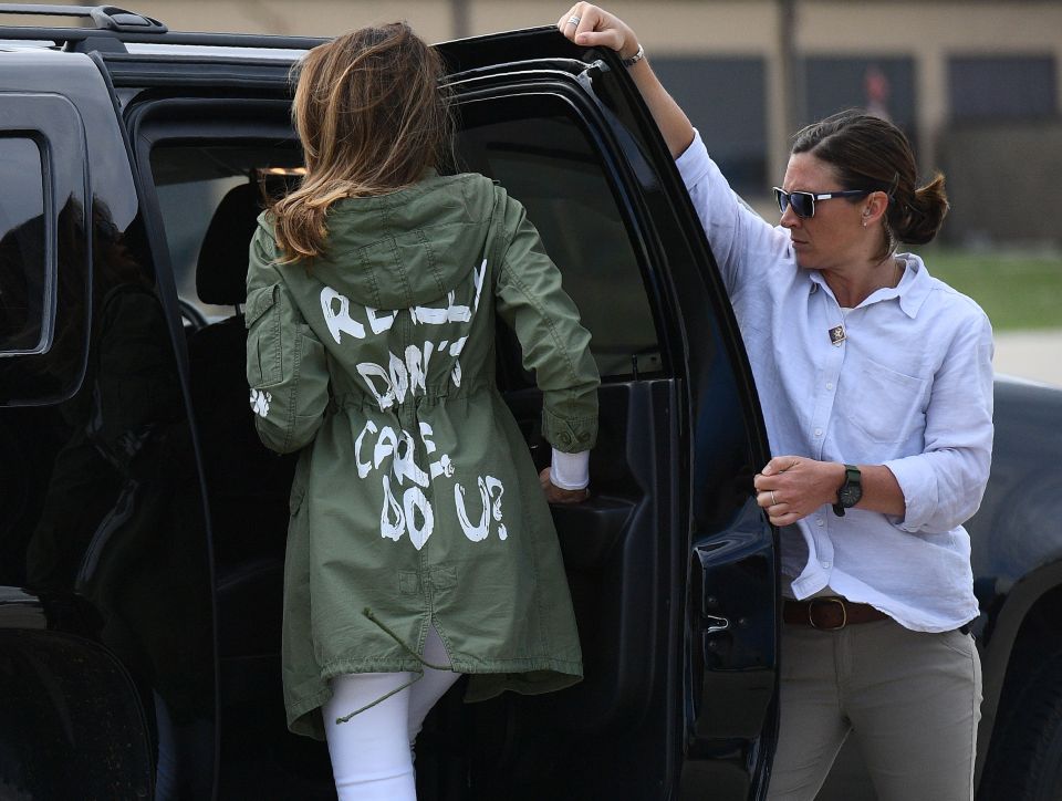  Melania Trump was seen in a similar jacket last year, which read 'I really don't care, do u?