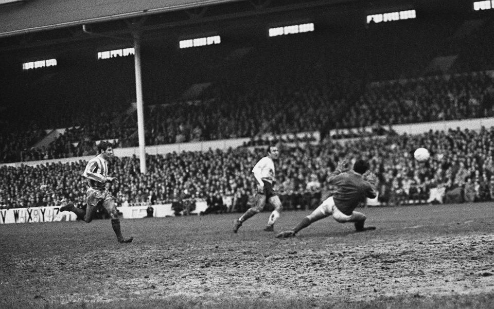  Greaves scoring his 200th Spurs goal past England legend Gordon Banks - the striker scored a club record 266 for Tottenham