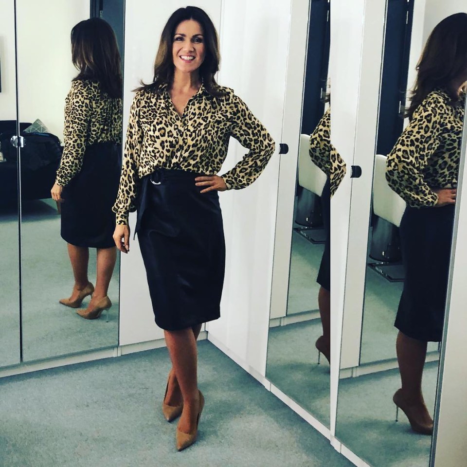  TV host Susanna Reid wore this stylish leopard print shirt and black skirt