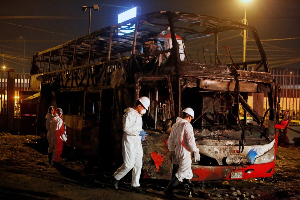  At least 20 people died when fire ripped through this double decker bus in Lima