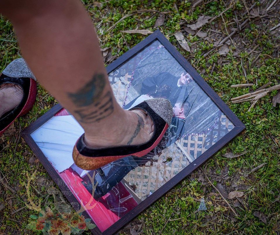  She used the stilettos to crush a framed photo from her wedding to ex Quinton Eaton