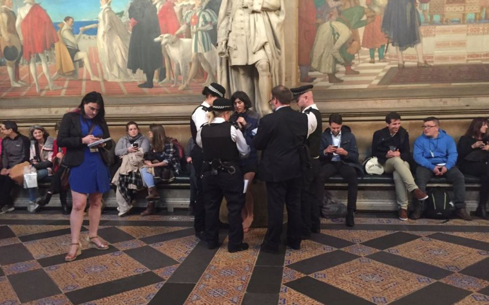  Cops quizzed the activists outside the main Commons chamber afterwards - and all 12 were arrested