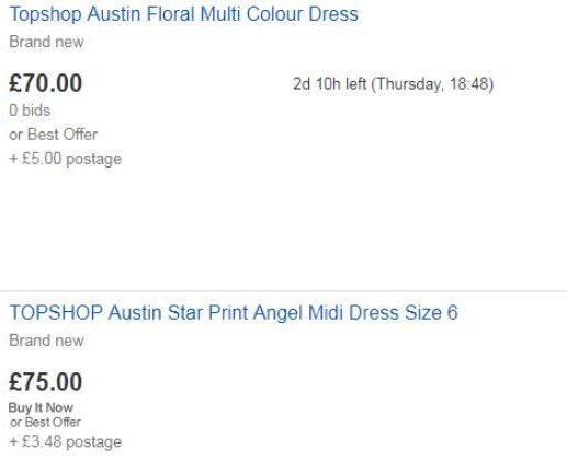 There are currently 72 listings for the dress on the auction site with the highest priced ones being a size 10-12