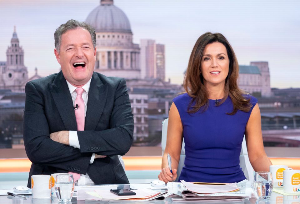  Susanna Reid looking both on edge and resigned next to a guffawing Piers Morgan