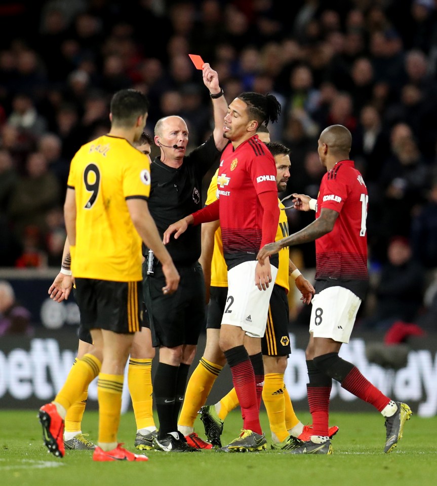  Ashley Young was sent off by Mike Dean at Molineux on Tuesday