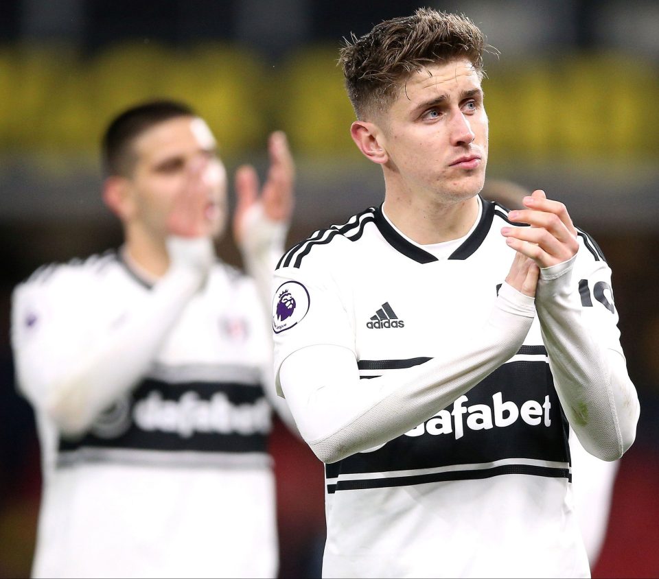  Tom Cairney and Aleksandar Mitrovic applaud Fulham fans as their survival fight ends in failure