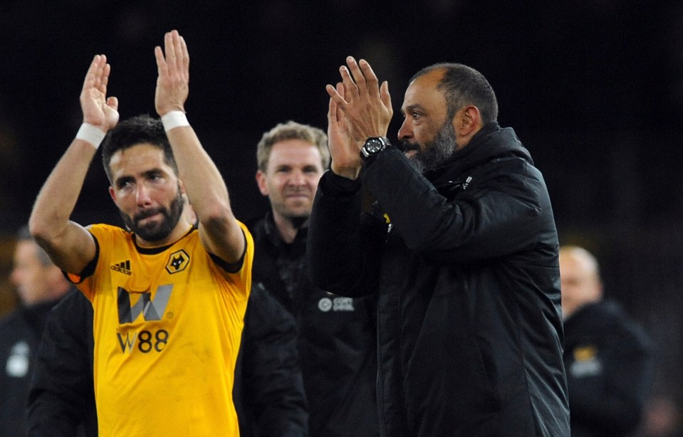  Joao Moutinho celebrates after Wolves beat Man Utd