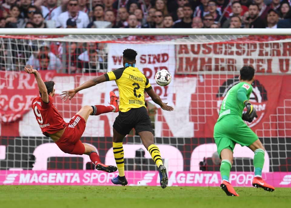  Lewandowski scored the first of his brace with a clever finish