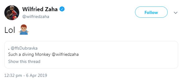  Crystal Palace star Wilfried Zaha called out a vile fan who had sent him racist abuse