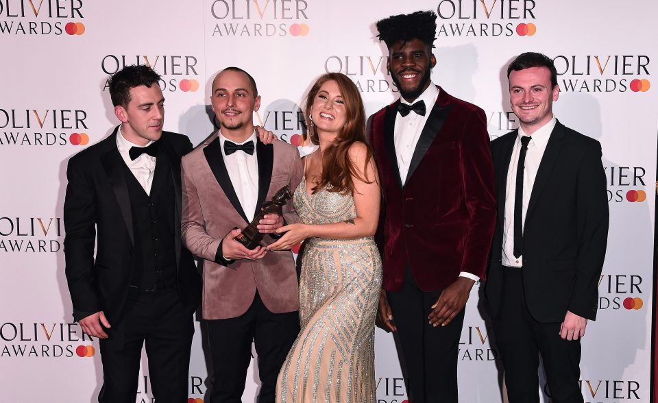  Elliot Warren, Olivia Brady, Alessandro Babalola and Michael Jinks with the award for Outstanding Achievement in Affiliate Theatre for Flesh and Bone