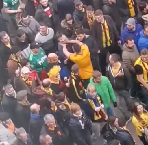  The Wolves fan also thrusted a rival Watford supporter in the throat in what turned into a brawl