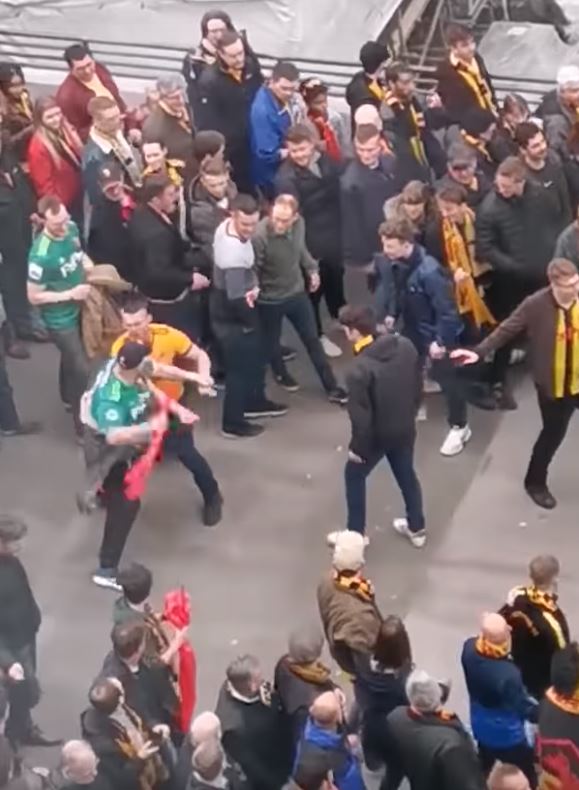  The Wolves thug then turned his attention to a rival supporter carrying a flag