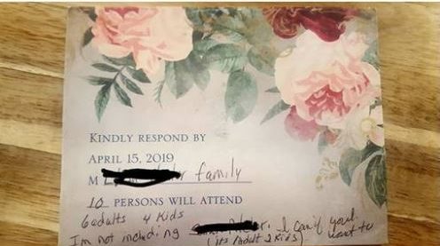  The couple used the blank spaces on the card to invite half their relatives