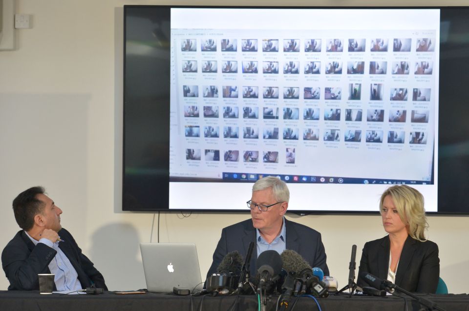  A press conference at the Ecuadorian embassy in London was held between Fidel Narvaez, left, Hrafnsson and Jennifer Robinson, right