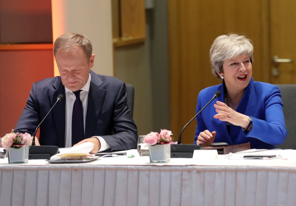  Mrs May with European Council boss Mr Tusk at last night's summit