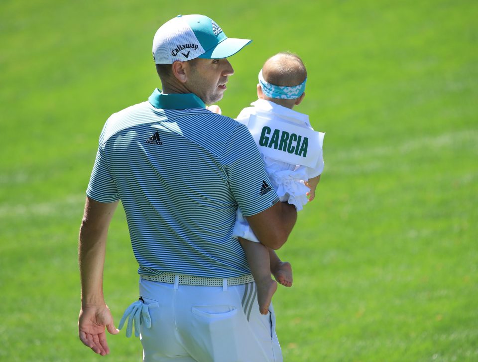  Former Masters champion Sergio Aguero with his daughter Azalea Adele during the par-three contest