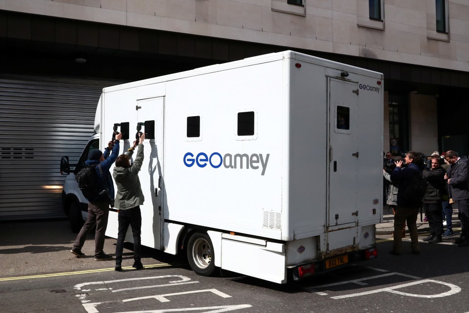  A prisoner transport vehicle arriving at Westminster Magistrates' Court after the WikiLeaks founder's arrest