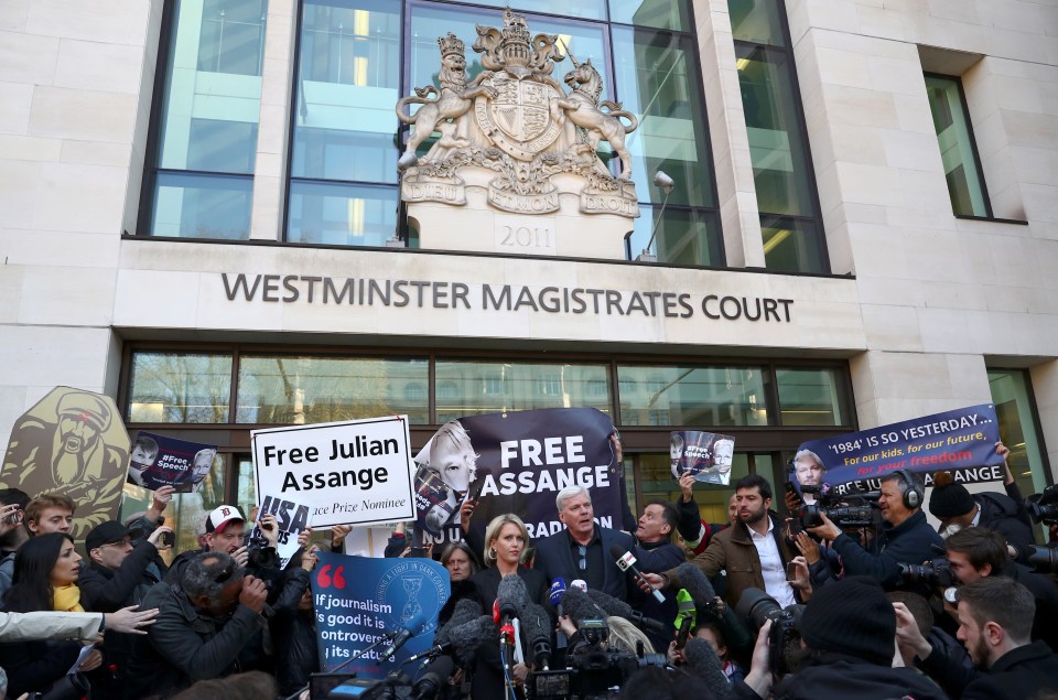  Assange supporters outside Westminster Magistrates' Court on April 11