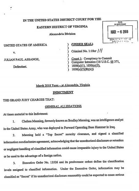  The US Department of Justice released the indictment form outlining allegations of a conspiracy