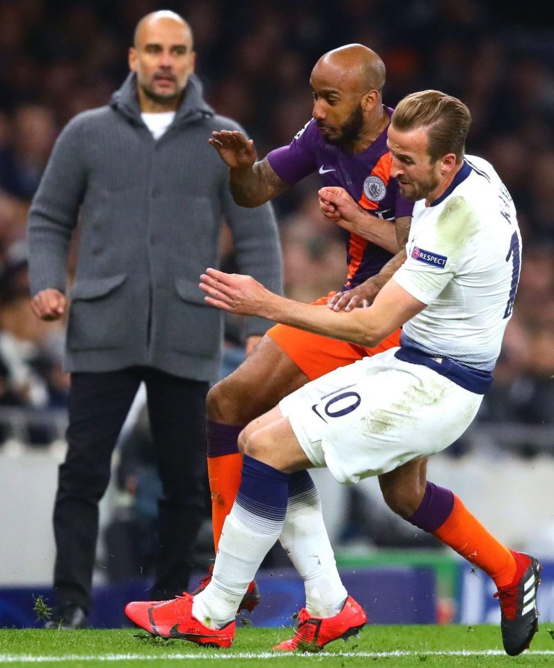  Spurs' Harry Kane suffered his latest ankle woe during this challenge with Man City's Fabian Delph in the Champions League quarter-final first leg